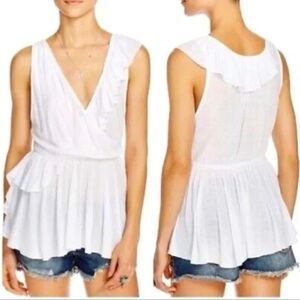 FREE PEOPLE Float Away Ivory White Ruffle Asymmetric Tank Sleeveless Top Sz M‌